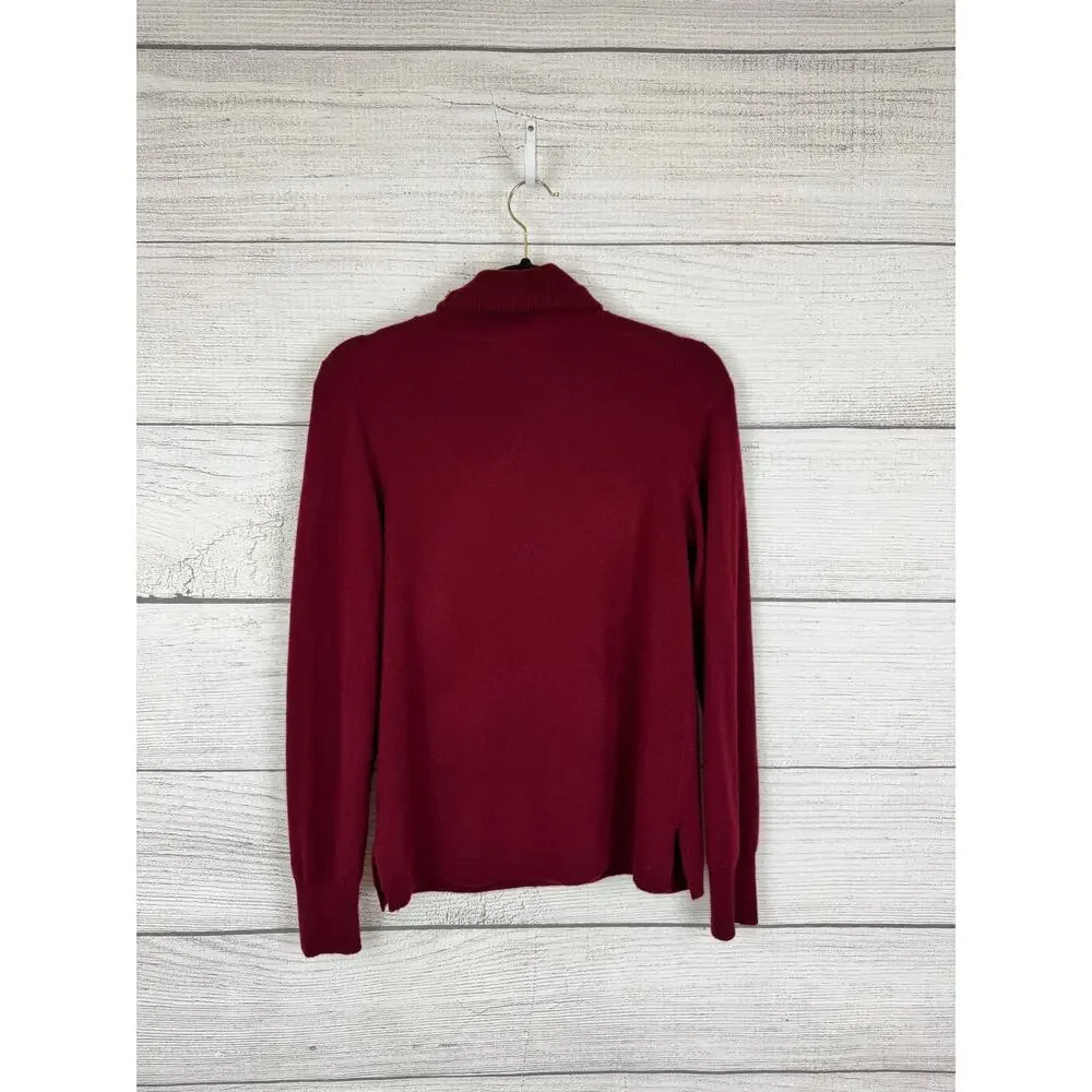 J.Crew Women's Burgundy Red Cashmere Turtleneck Knit Sweater Size Medium